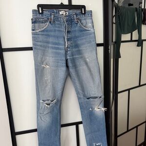 Re/Done High Rise Blue Distressed Jeans